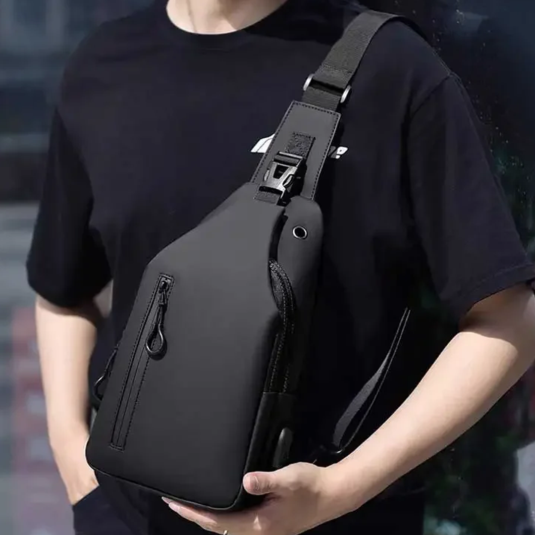 Bolso de Pecho para Hombre con Puerto USB – Estilo Casual y Moderno