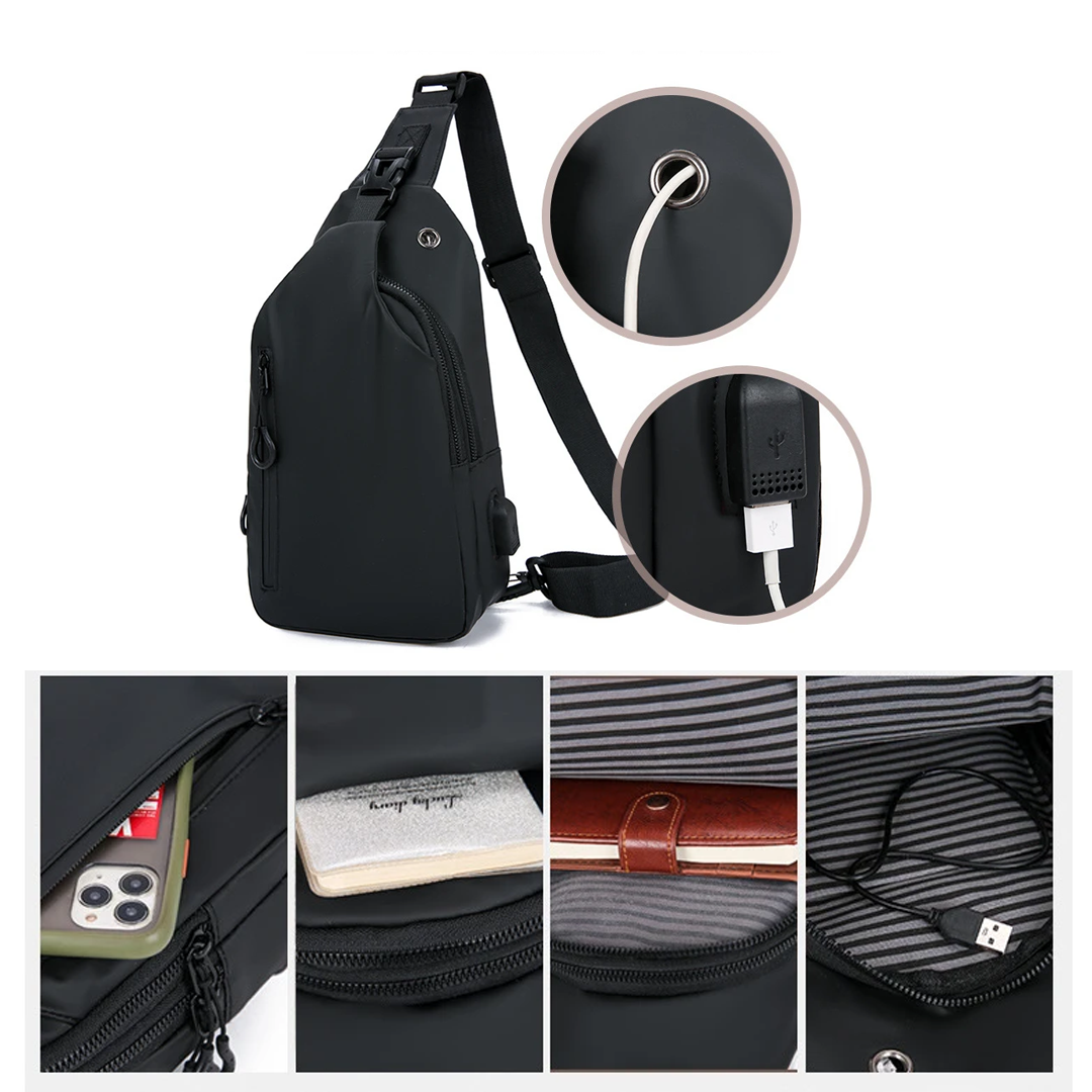 Bolso de Pecho para Hombre con Puerto USB – Estilo Casual y Moderno